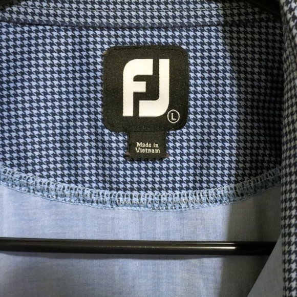 FootJoy Shirt Mens Large Short Sleeve Golf Polo Blue Houndstooth - Picture 3 of 7